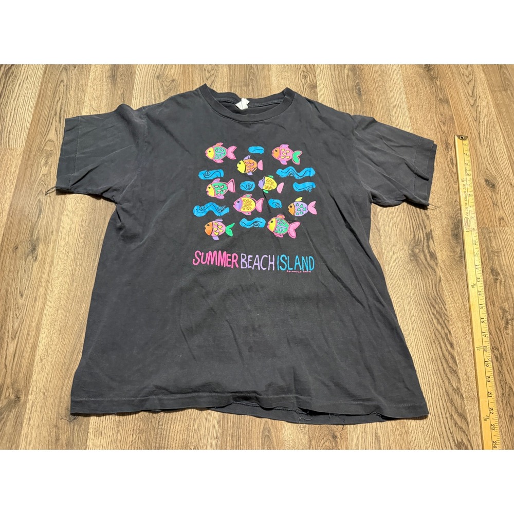 A-1 Summer Beach Island T-Shirt Mens Large Black Turtle Bay Graphic Used